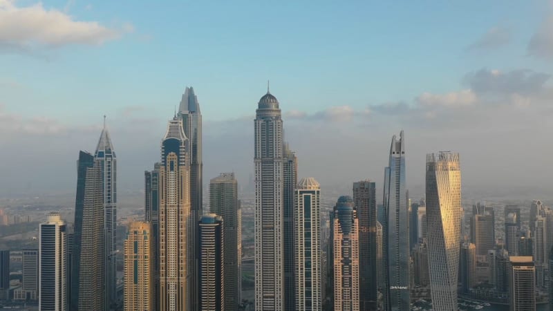 Aerial hyperlapse of skyscrapers in Dubai