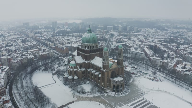 Aerial view of Basilique National du Sacre Coeur a Koekelberg, Belgium.