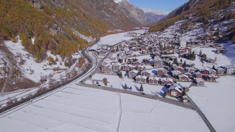 The Village of Tasch in Switzerland in the Winter Aerial View