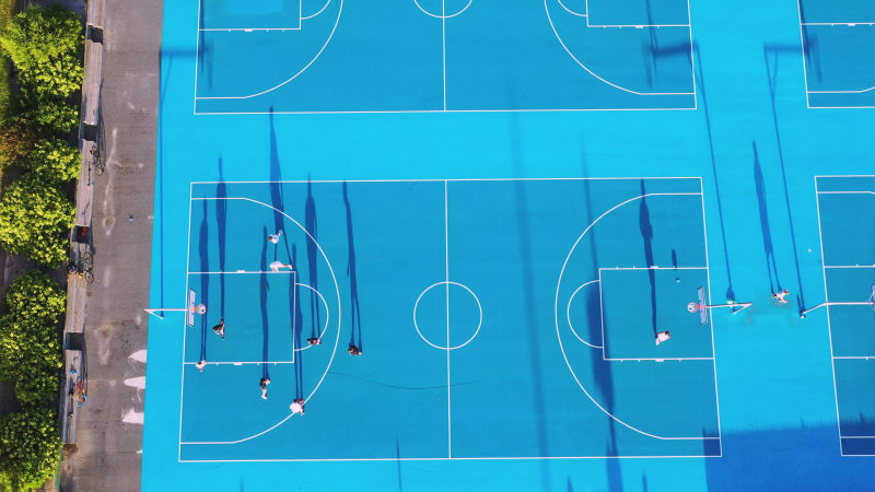 Aerial view of basketball players