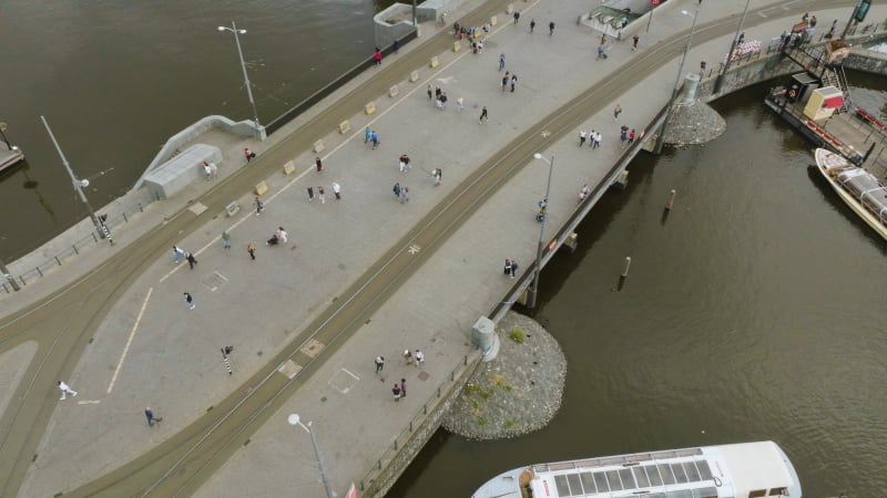 Overhead View of Amsterdam Central Station and Pedestrians