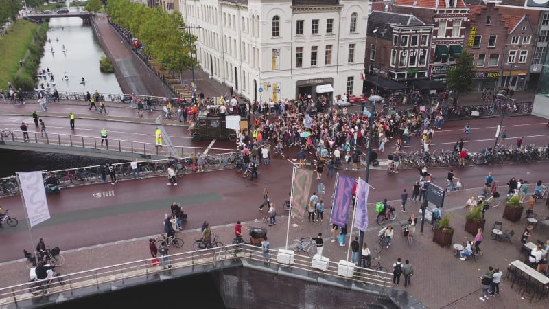 Protesters Marching Across Bridge During Unmute Us Campaign In Utrecht, Netherlands.