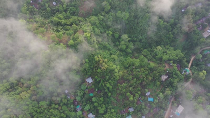 Aerial view of Lushai, an heritage small village in Sajek Valley, Bangladesh.