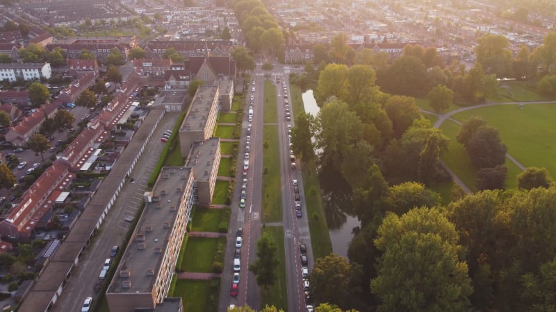 Buildings and streets in a residential area of Dordrecht, South Holland, Netherlands