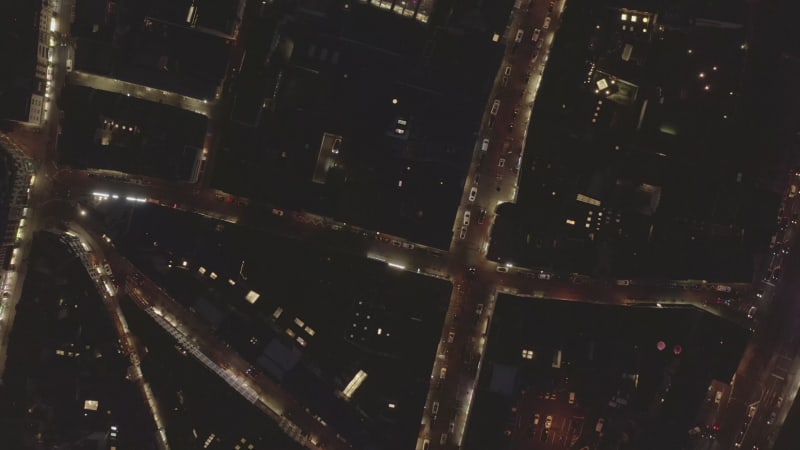 AERIAL: Slow Shot of City at Night, Cologne, Germany