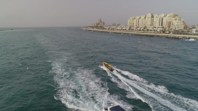 Aerial view a boat sailing.