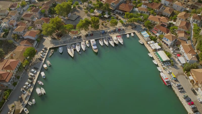 Aerial view of harbor on the coast of mediterranean sea.