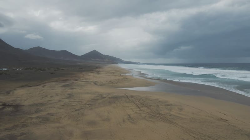 Aerial view of Playa de Cofete, Canary Islands, Spain.