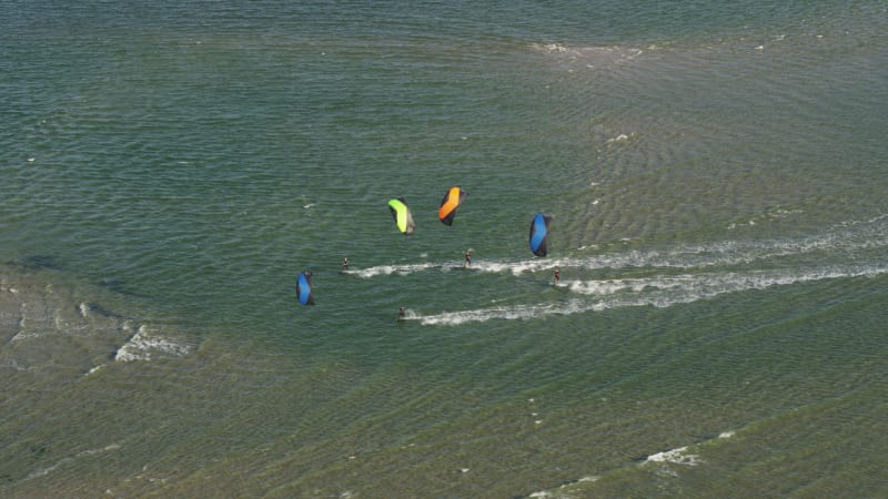 Kitesurfers Riding in a Group at The Tweede Beach