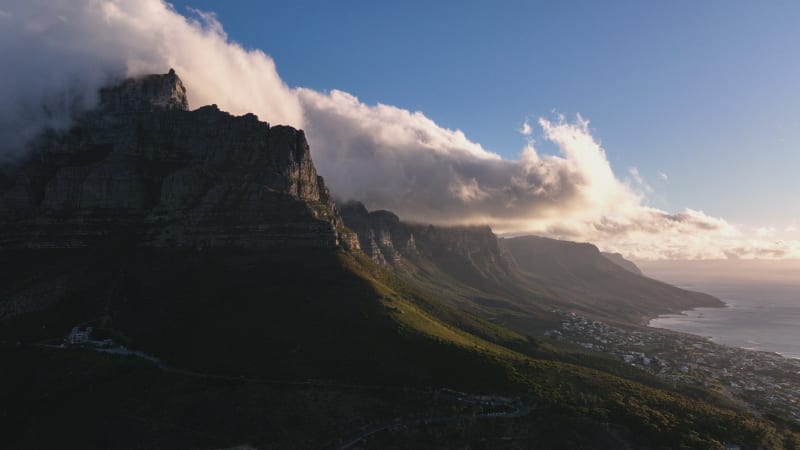 Panoramic View of Twelve Apostles and Table Mountain in Cape Town