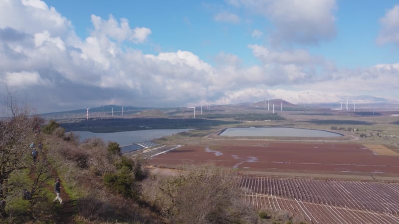 Aerial view of Orvim reservoir, Golan Heights, Israel.