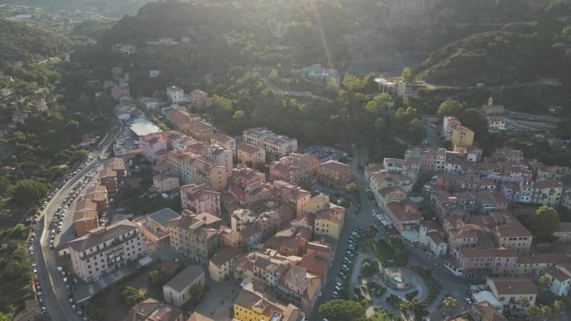 Aerial view of Rio Marina on Elba Island, Tuscany, Italy.