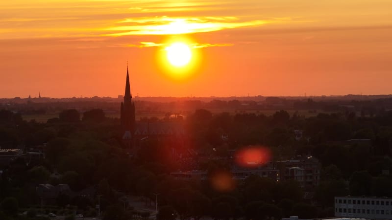 Overhead View of IJsselstein at Dusk with Prominent Church Tower