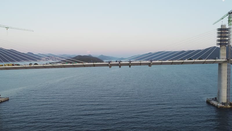 Aerial view of Peljeski bridge, Ston in Croatia.