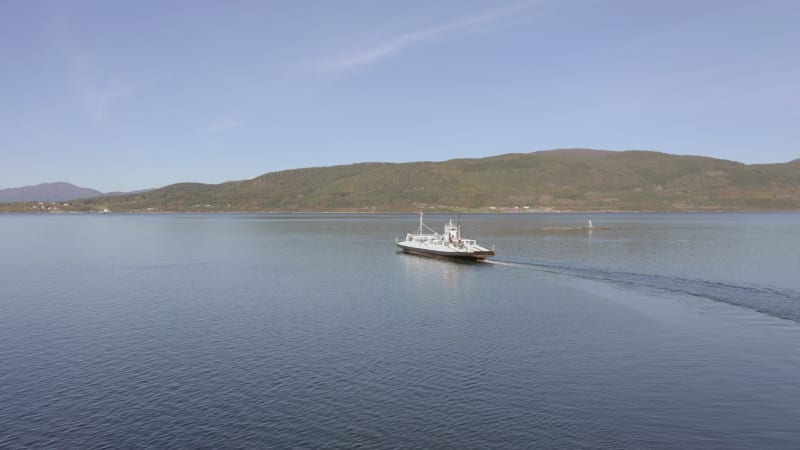 Norwegian Shuttle Ferry Crossing a Fjord in the Morning