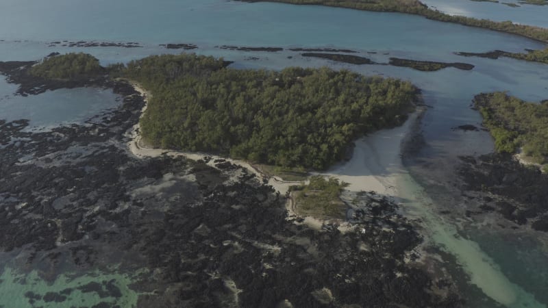 Aerial view of Ile aux Cerfs near the reef, Mauritius.