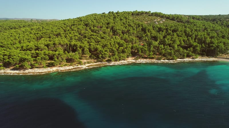 Aerial view of Adriatic sea and Brac island coastline, Sutivan.