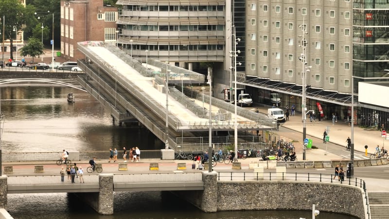 Overhead View of Vacant Bicycle Parking in Amsterdam Central Station