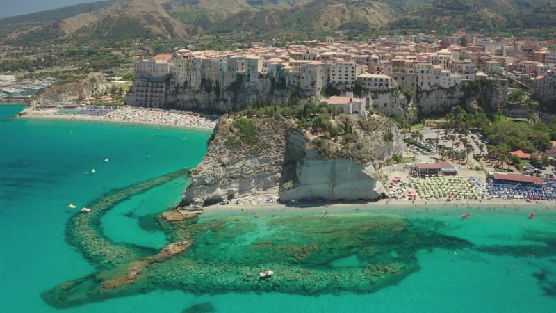 Aerial view of stunning Tropea beach in Italy