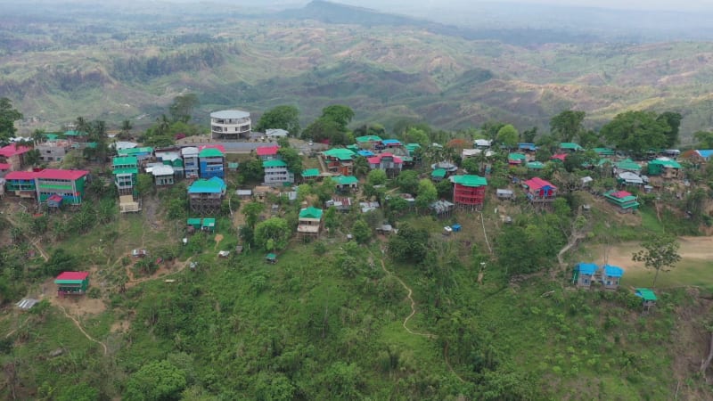 Aerial view of Lushai, an heritage small village in Sajek Valley, Bangladesh.