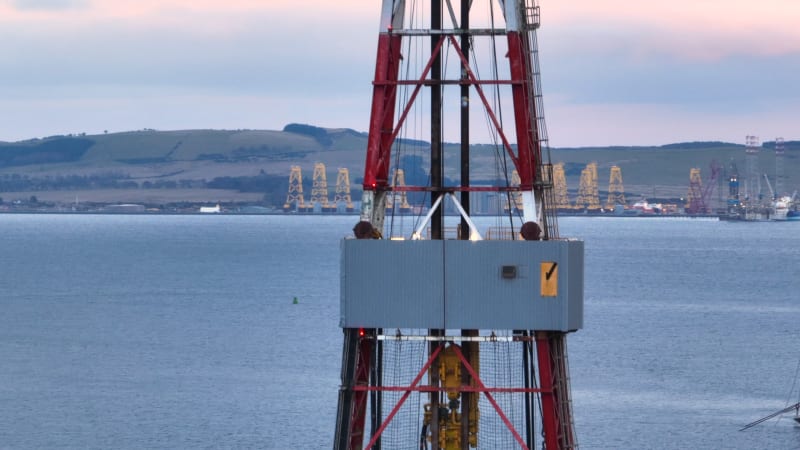 Close Up Aerial View of an Oil and Gas Drilling Rig