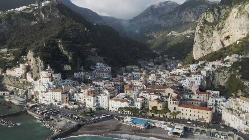 Aerial view of Amalfi, Salerno, Italy.