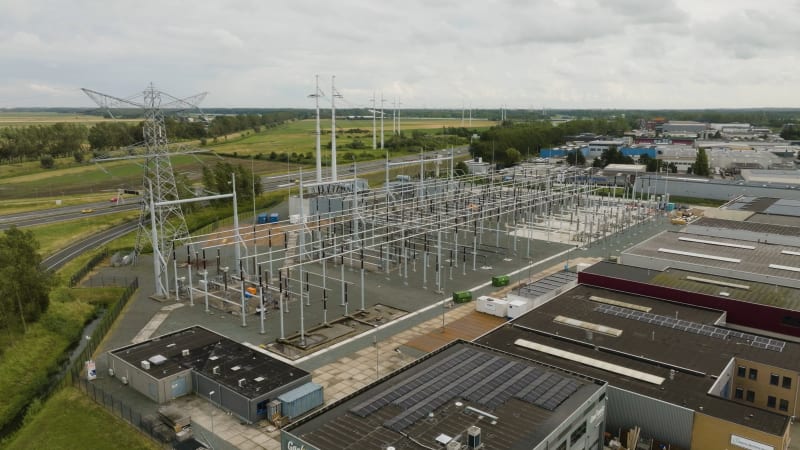 Overhead View of High-Voltage Substation in Heemskerk, Netherlands