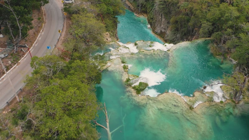 Aerial view of El Meco Waterfall in San Luis Potosi.