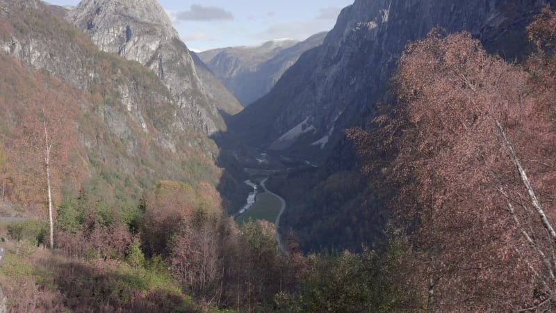 Norwegian Fall Landscape View with Forests and Gorge