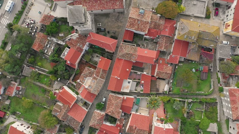 Aerial view of man-made canal crossing the city of Osor.