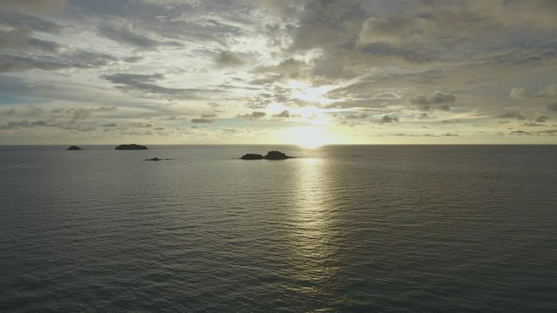 Aerial view of calm ocean water during sunset, Ko Chang.
