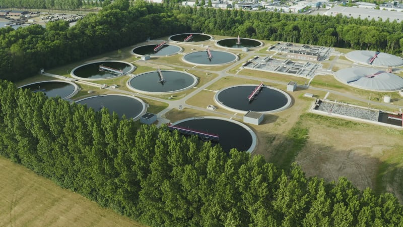 Aerial view water treatment plant in Holland
