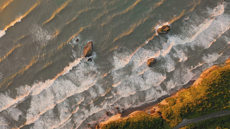 Aerial view of coastal cliff formation at Nine Mile, West Coast.