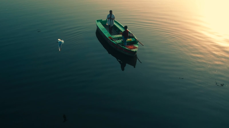 Aerial View of Yamuna river at sunset, New Delhi, India.