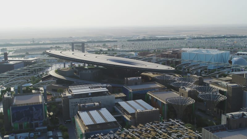 Aerial view of Terra building Pavillon, Dubai, UAE.