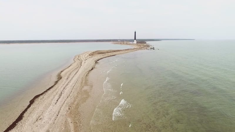 Panoramic aerial view of lighthouse at Sorve Peninsula, Saaremaa island.