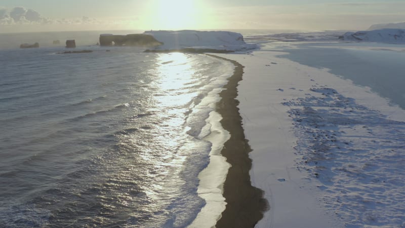 The Black Sand Beach and Incredible Landscape of Iceland Seen From The Air