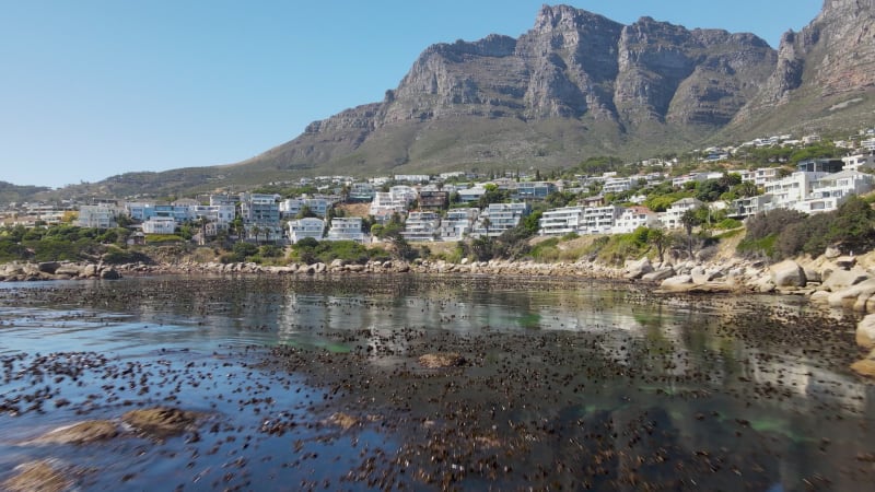 Aerial view of Bakoven with Table Mountain above, Cape Town, South Africa.