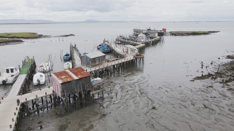 Aerial view of Palafita da Carrasqueira, Troia Peninsula, Setubal, Portugal.