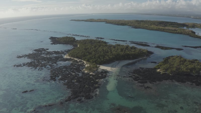 Aerial view of Ile aux Cerfs near the reef, Mauritius.