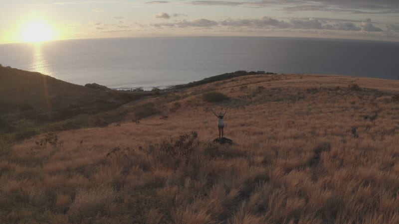 Aerial view of a person with Ocean in background, Saint Paul, Reunion.