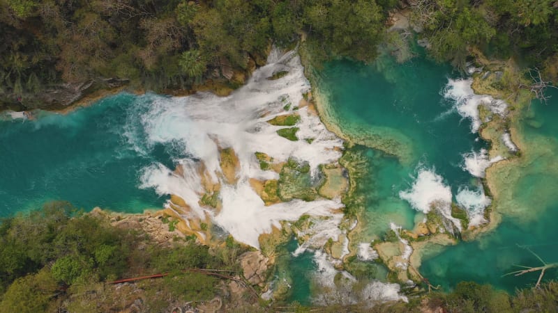 Aerial view of El Meco Waterfall in San Luis Potosi.