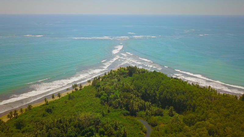 Aerial view of Marino Ballena national park and Uvita Beach.