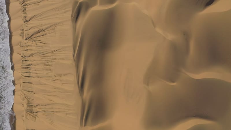 Aerial view of sand dunes, The Lange Wand, The Namib Desert, Namibia.