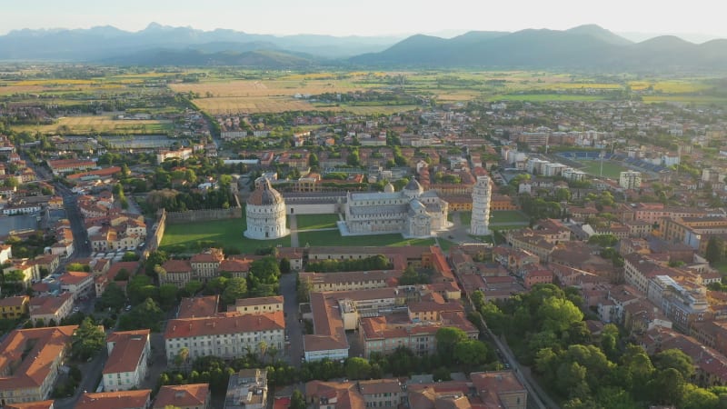 Aerial view of Pisa with the Leaning tower, Italy.