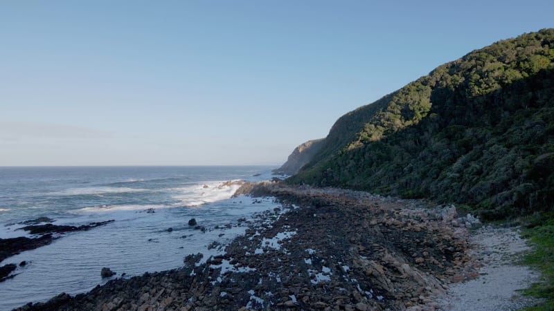 Aerial view of Otter trail beach morning, Eastern Cape, South Africa.