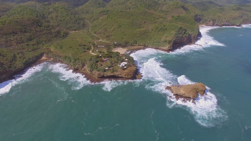 Aerial view of rock formation coastline, Jogjakarta