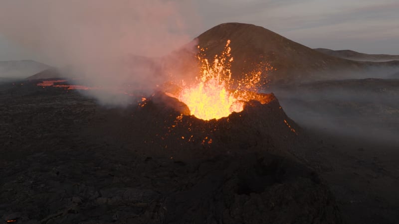 Aerial view of Litli-Hrutur Volcano, Reykjanes Peninsula, Iceland.