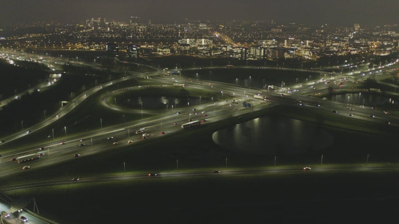 "Aerial Night Crossing: Highway A2 and A12 in Utrecht, Netherlands"