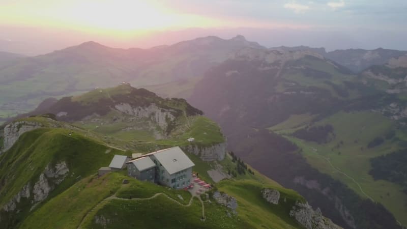 Aerial View of Famous Swiss Mountains at Sunrise in Appenzell.